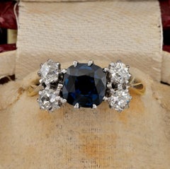 Art Deco 2.15 Ct Sapphire 1.0 Ct Diamond 18 KT Platinum Ring