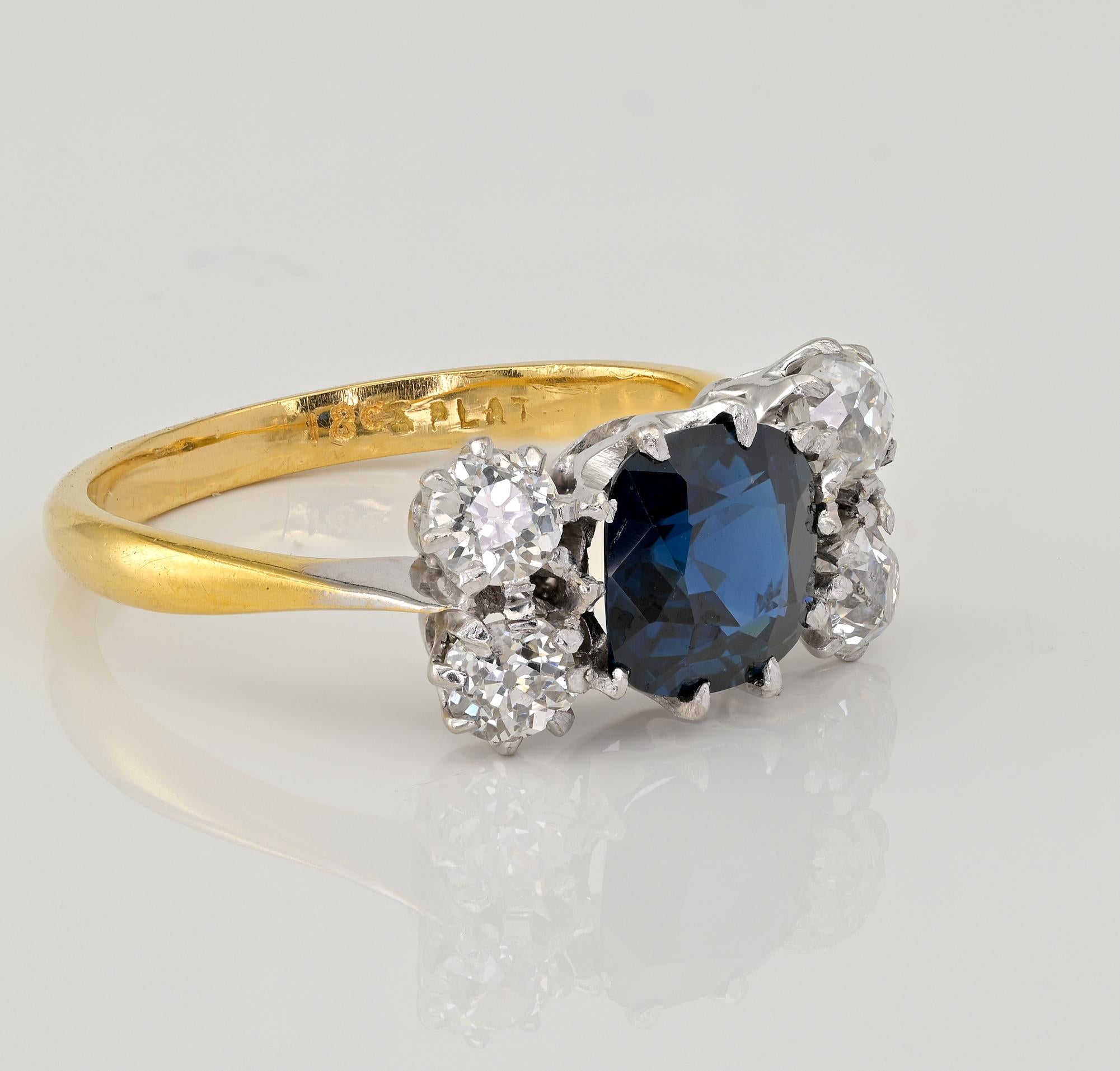 Oval Cut Art Deco 2.15 Ct Sapphire 1.0 Ct Diamond 18 KT Platinum Ring For Sale