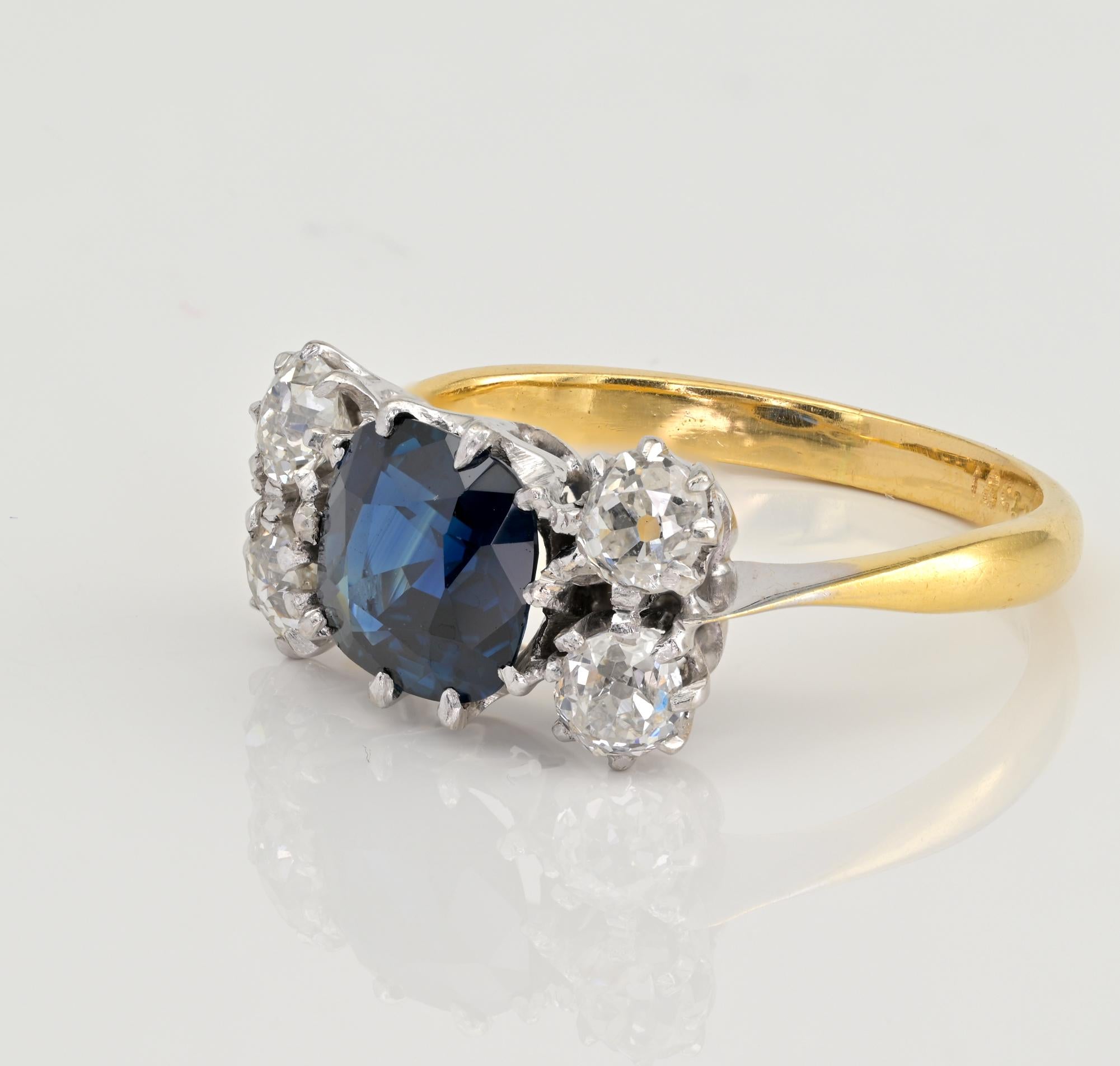 Women's Art Deco 2.15 Ct Sapphire 1.0 Ct Diamond 18 KT Platinum Ring For Sale