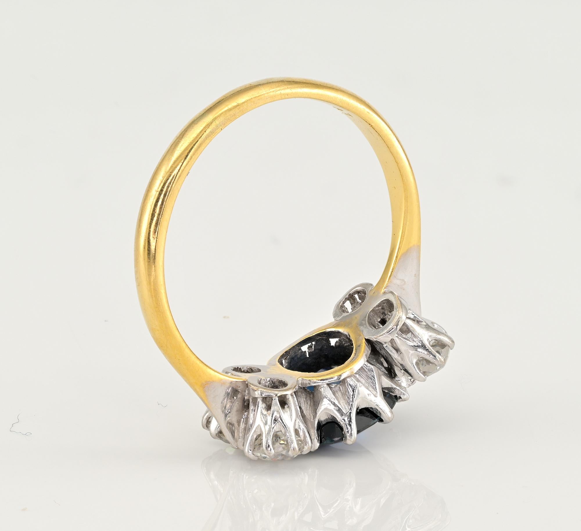 Art Deco 2.15 Ct Sapphire 1.0 Ct Diamond 18 KT Platinum Ring For Sale 2