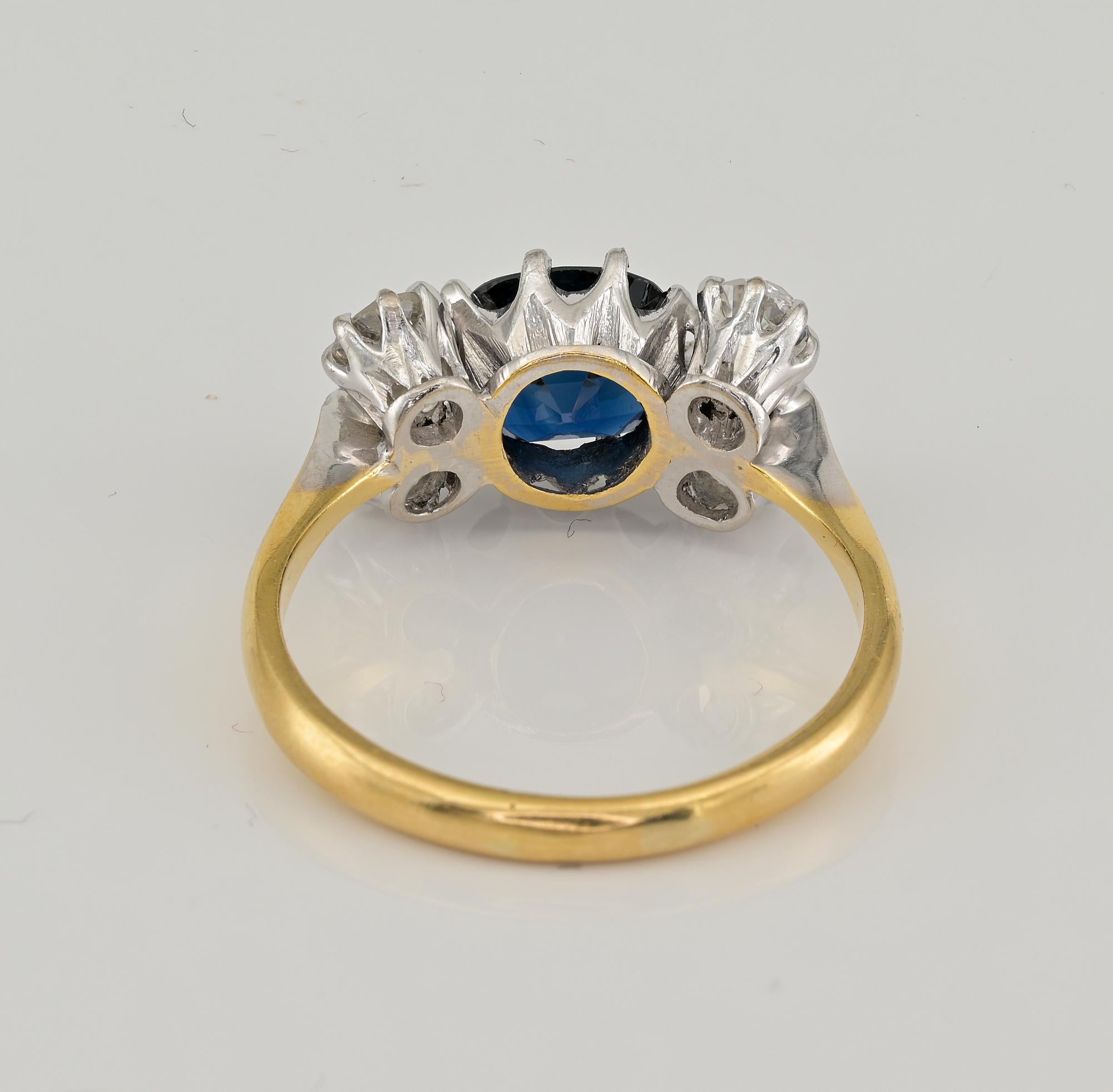 Art Deco 2.15 Ct Sapphire 1.0 Ct Diamond 18 KT Platinum Ring For Sale 3