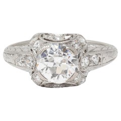 Art Deco 2.15 CTW European Diamond Platinum Vintage Ornate Wheat Engagement Ring