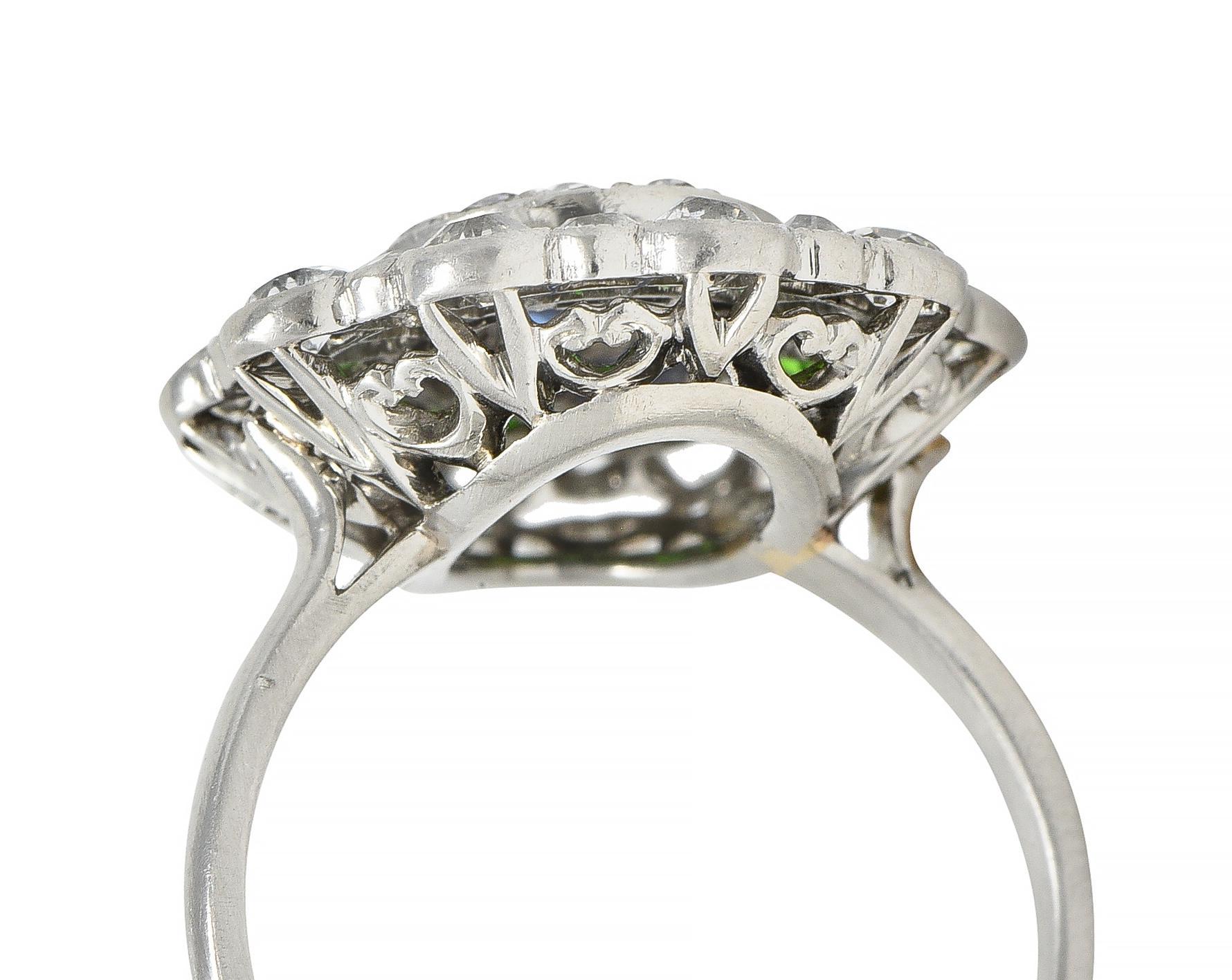 Art Deco 2.15 CTW Sapphire Demantoid Garnet Diamond Platinum Triple Halo Ring 4