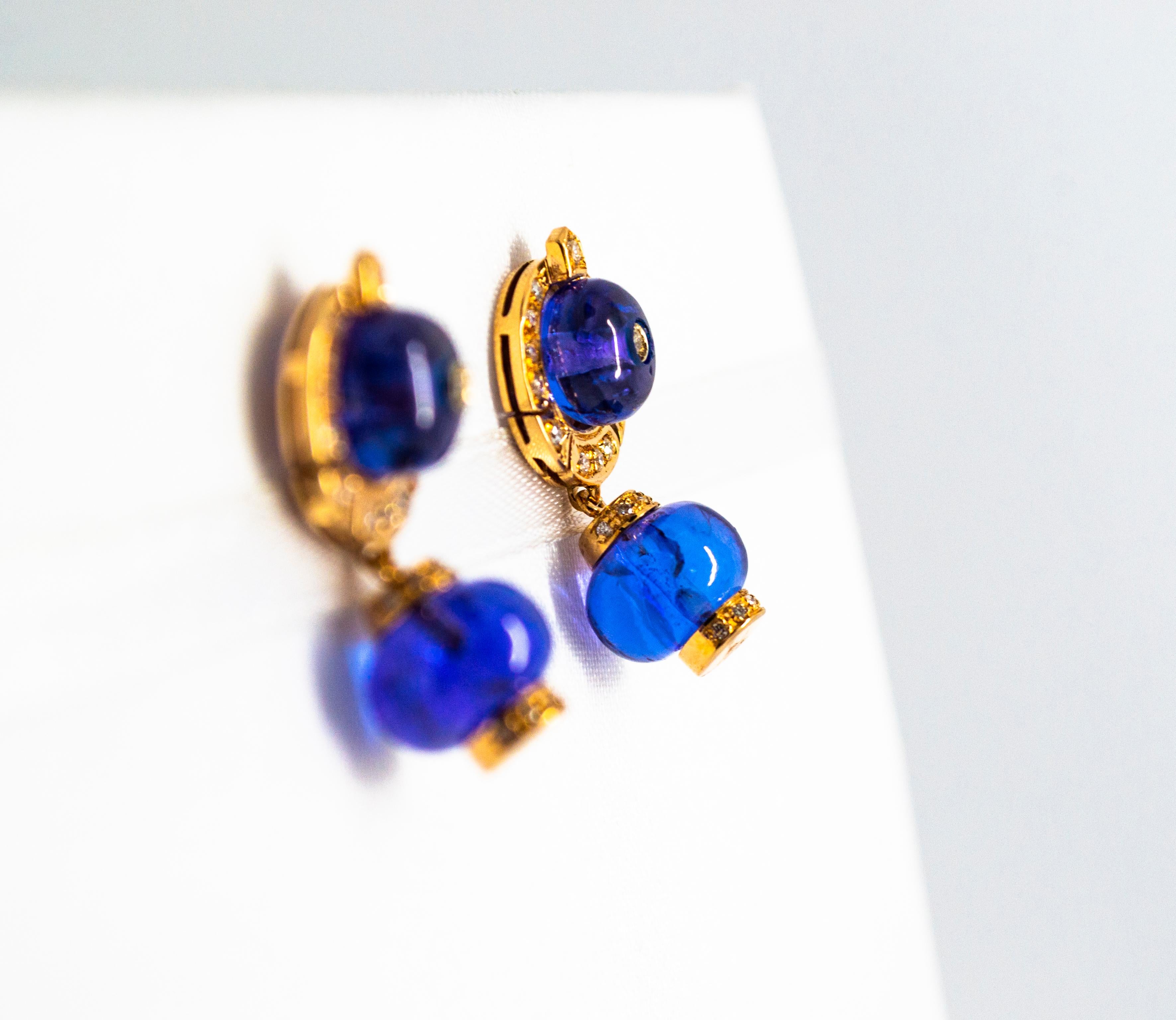 Art Deco Style 21.50 Carat Diamond Tanzanite Yellow Gold Stud Dangle Earrings In New Condition In Naples, IT