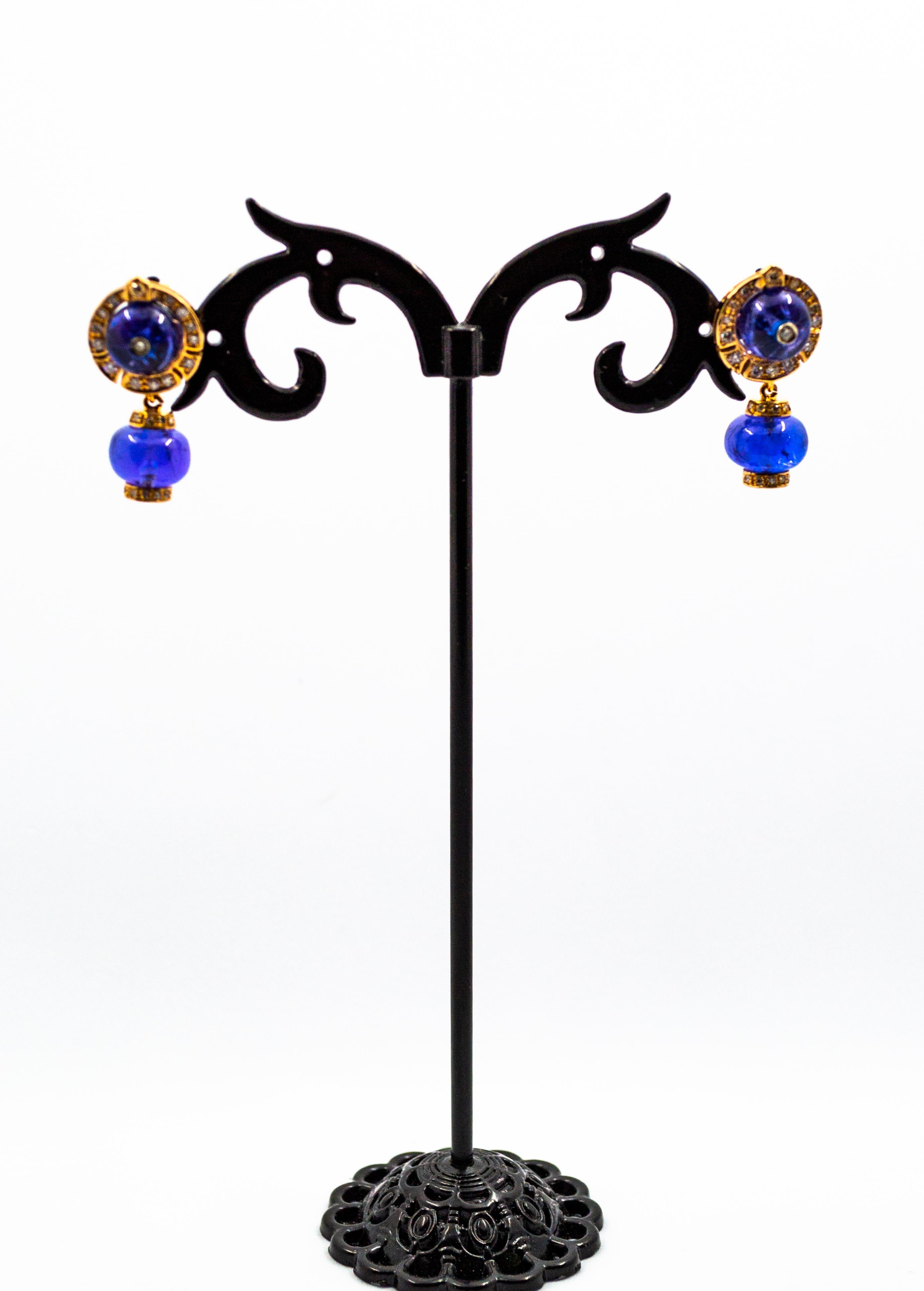 Women's or Men's Art Deco Style 21.50 Carat Diamond Tanzanite Yellow Gold Stud Dangle Earrings