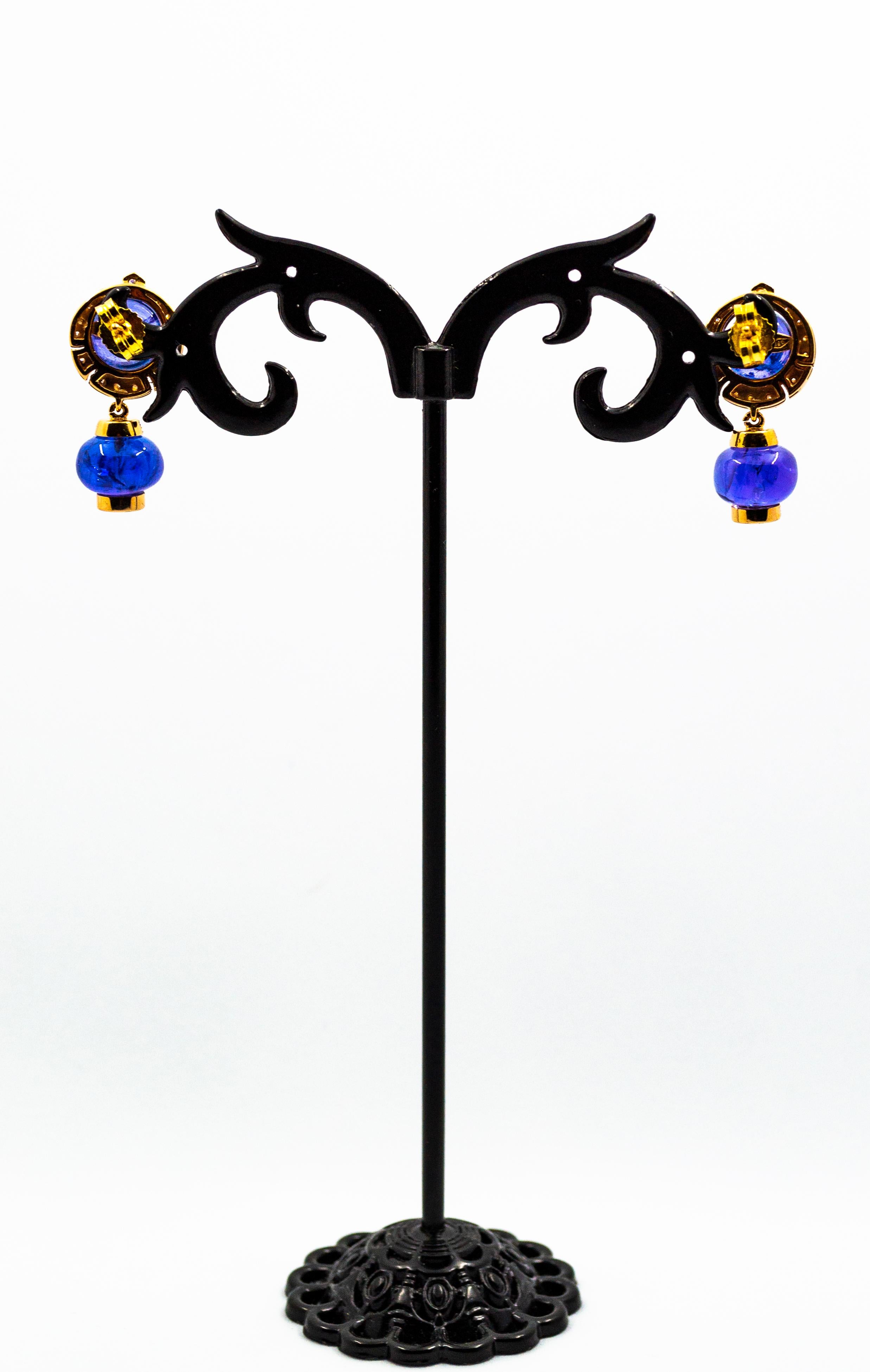 Art Deco Style 21.50 Carat Diamond Tanzanite Yellow Gold Stud Dangle Earrings 3