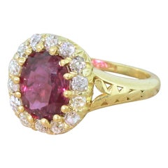 Antique Art Deco 2.16 Carat Ruby and Old Cut Diamond 18 Karat Gold Cluster Ring