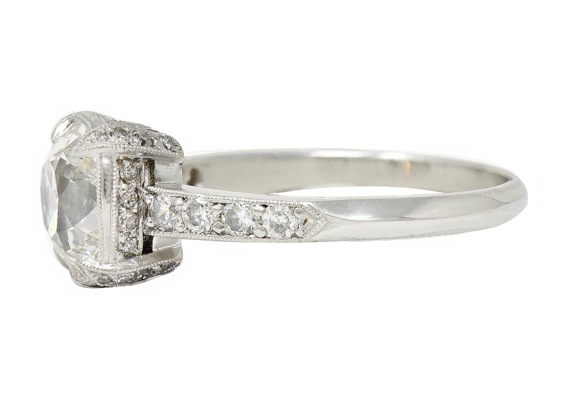 Women's or Men's Art Deco 2.17 CTW Old Mine Diamond Platinum Knife Edge Vintage Engagement Ring For Sale