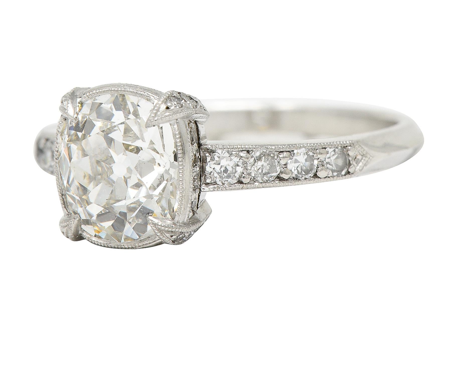 Art Deco 2.17 CTW Old Mine Diamond Platinum Knife Edge Vintage Engagement Ring For Sale 1