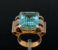 Kunst Deko 21,85 Karat Aquamarin Diamant Ring 18 KT