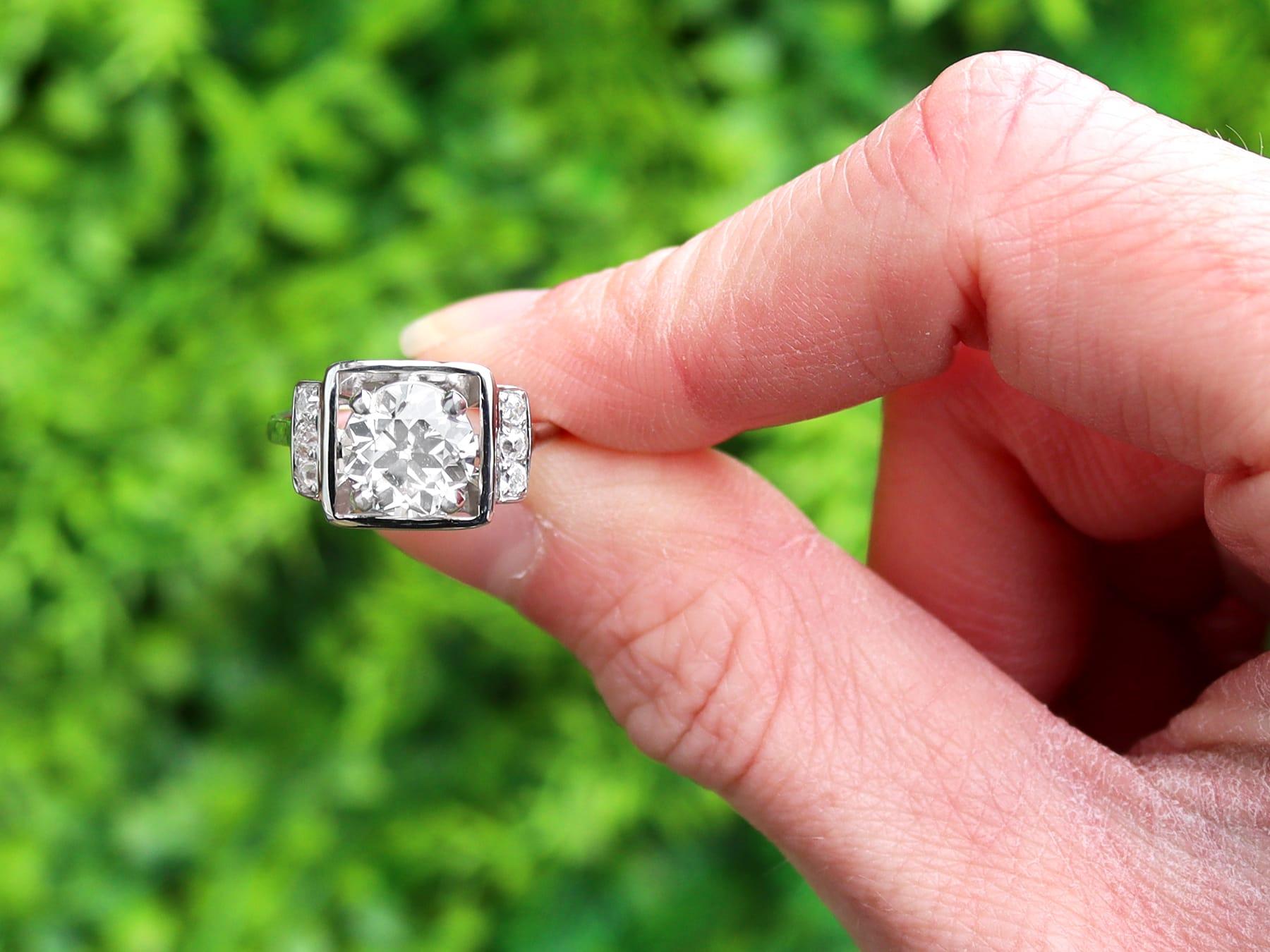 A stunning, fine and impressive antique 2.19 carat diamond and 18 karat white gold Art Deco solitaire ring; part of our diverse diamond jewellery and estate jewelry collections.

This stunning, fine and impressive diamond ring has been crafted in