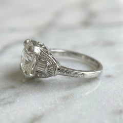 Art Deco 2.19 Carat Old European Cut Diamond Platinum Engagement Ring, circa 193
