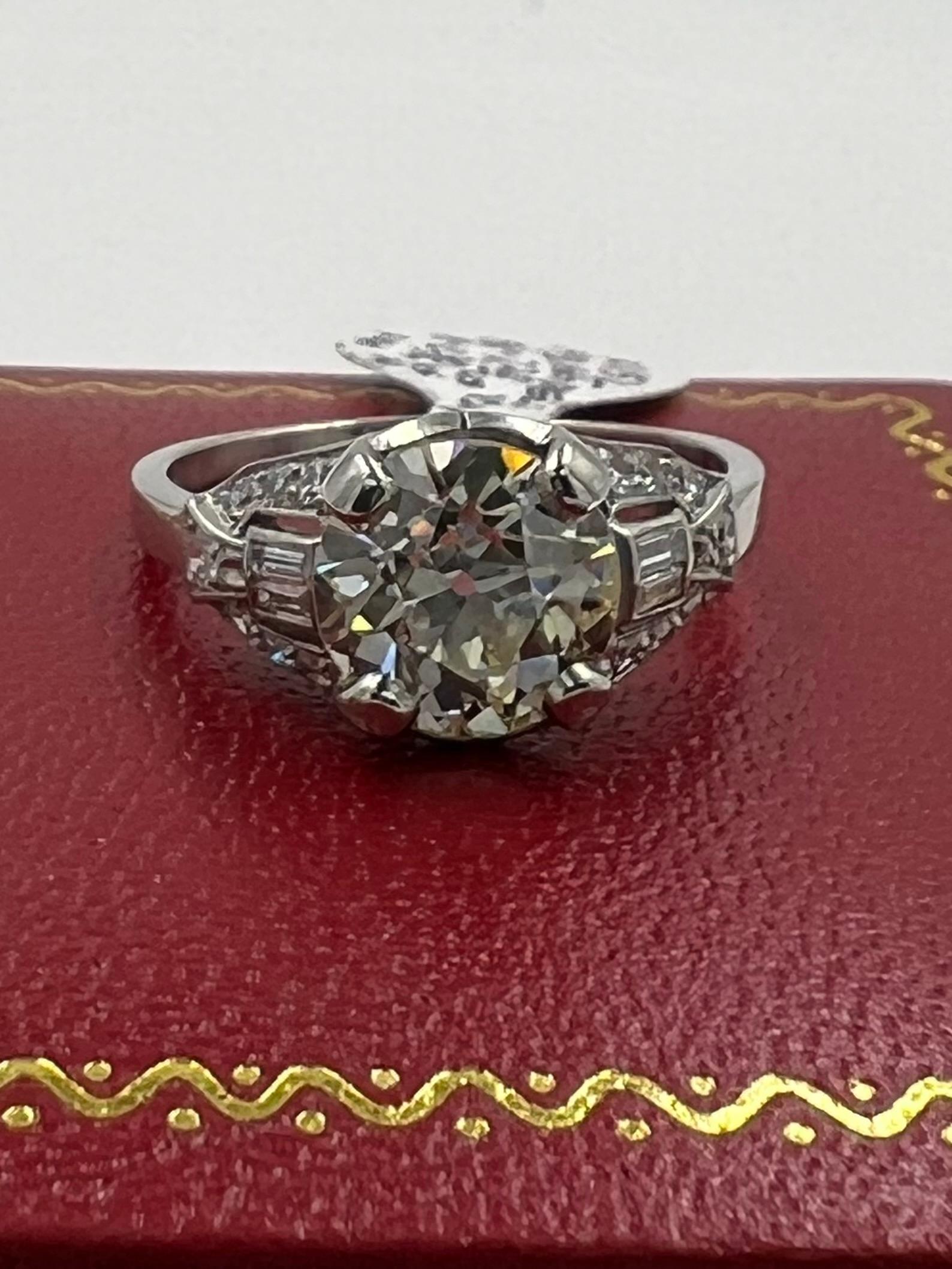 Old European Cut Art Deco 2.20 Carat Diamond Platinum Engagement Ring  For Sale