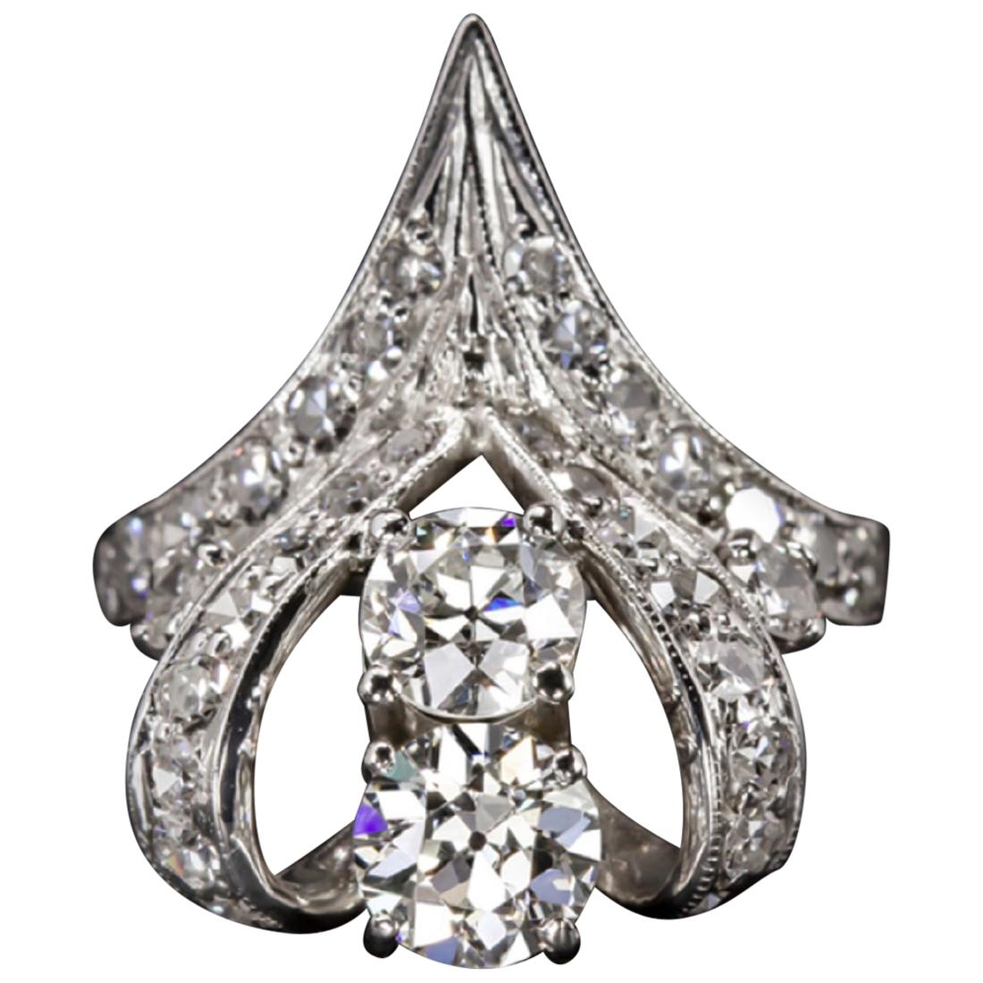 Art Deco 2.20 Carat Old Cut Diamond Ring