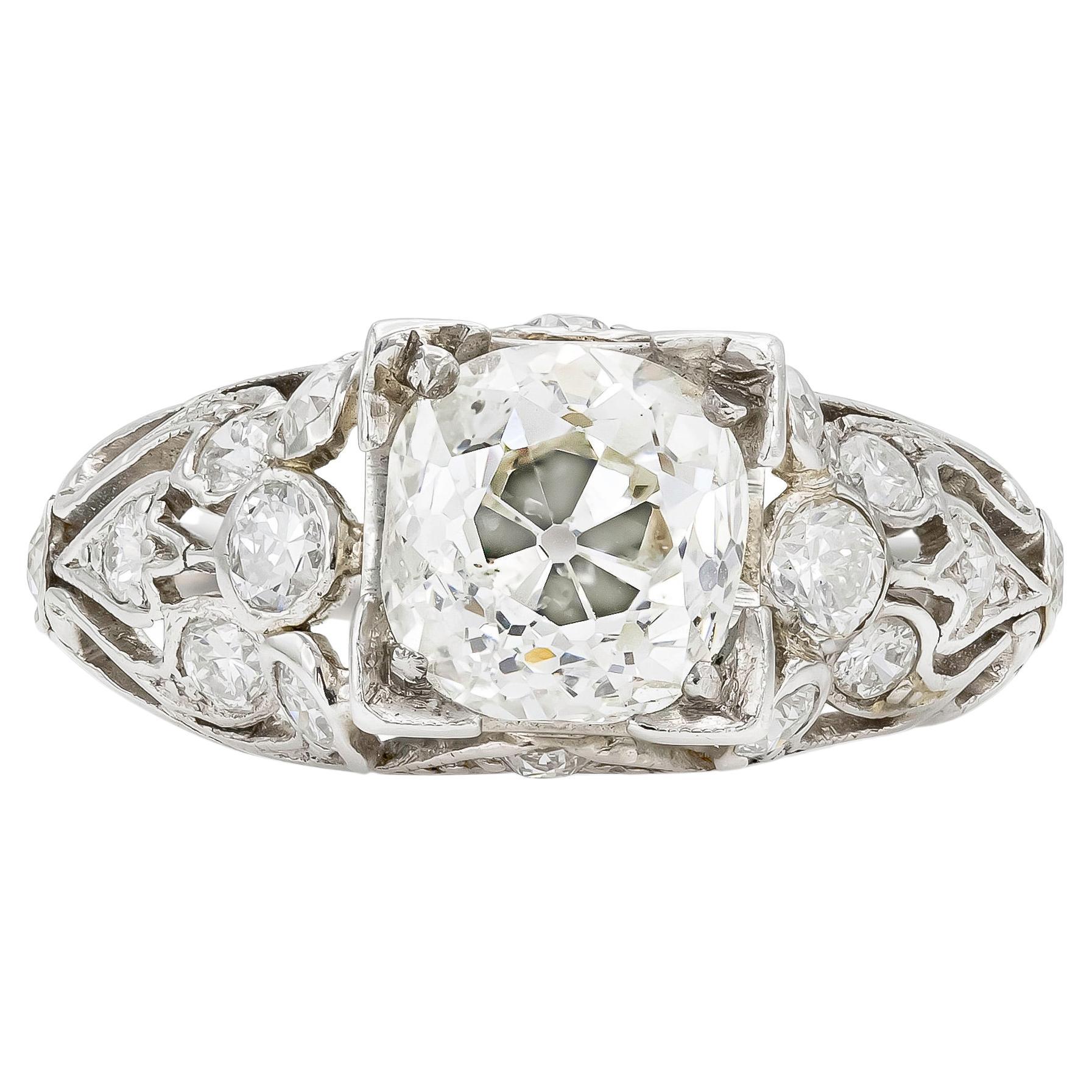 Art Deco 2.20 Carat Old Mine Cut Diamond Ring For Sale