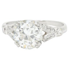 Art Deco 2.20 Carats Old European Cut Diamond Platinum Engagement Ring GIA