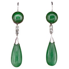 Art Deco 22.00 Ct Natural Emerald Old Mine Diamond 18 Kt Earrings