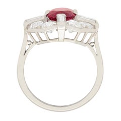 Art Deco 2.21 Carat Ruby and Diamond Cluster Ring, circa 1920s
