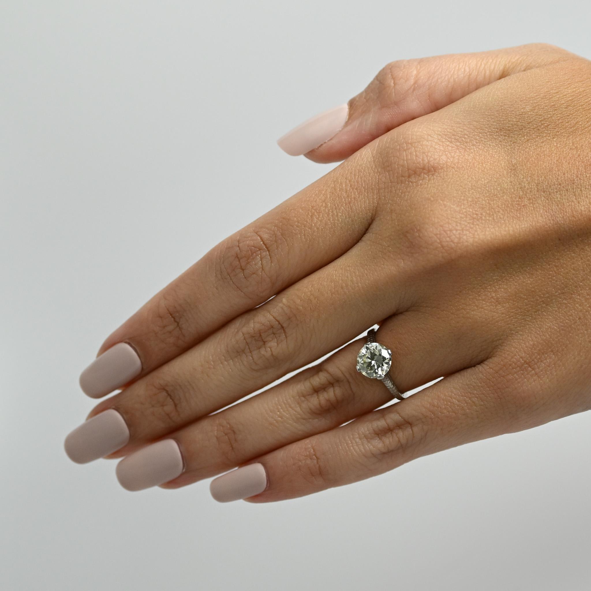 Art Deco 2.22ct Old European Cut Diamond Chevron Engraved Platinum Solitaire Rin 2