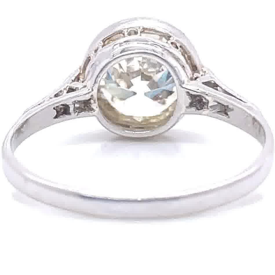 Women's Art Deco 2.23 Carat Old European Cut Diamond Platinum Engagement Ring