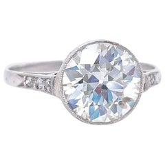 Art Deco 2.23 Carat Old European Cut Diamond Platinum Engagement Ring