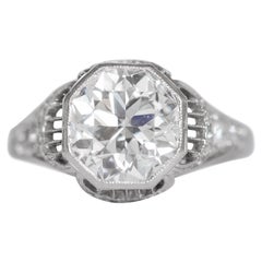 Art Deco 2.23 Carat Old European Cut Diamond Platinum Filigree Engage circa 1921