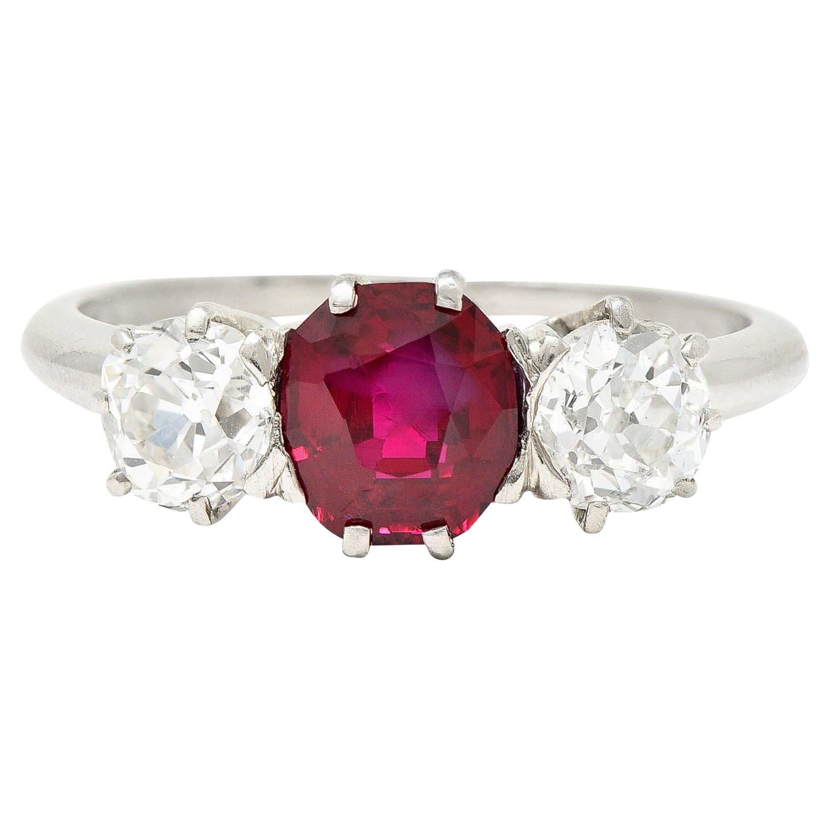Bague Argent & Rubis Birman - Avec 16 Diamants, Taille 9.5, Sertissage Solitaire