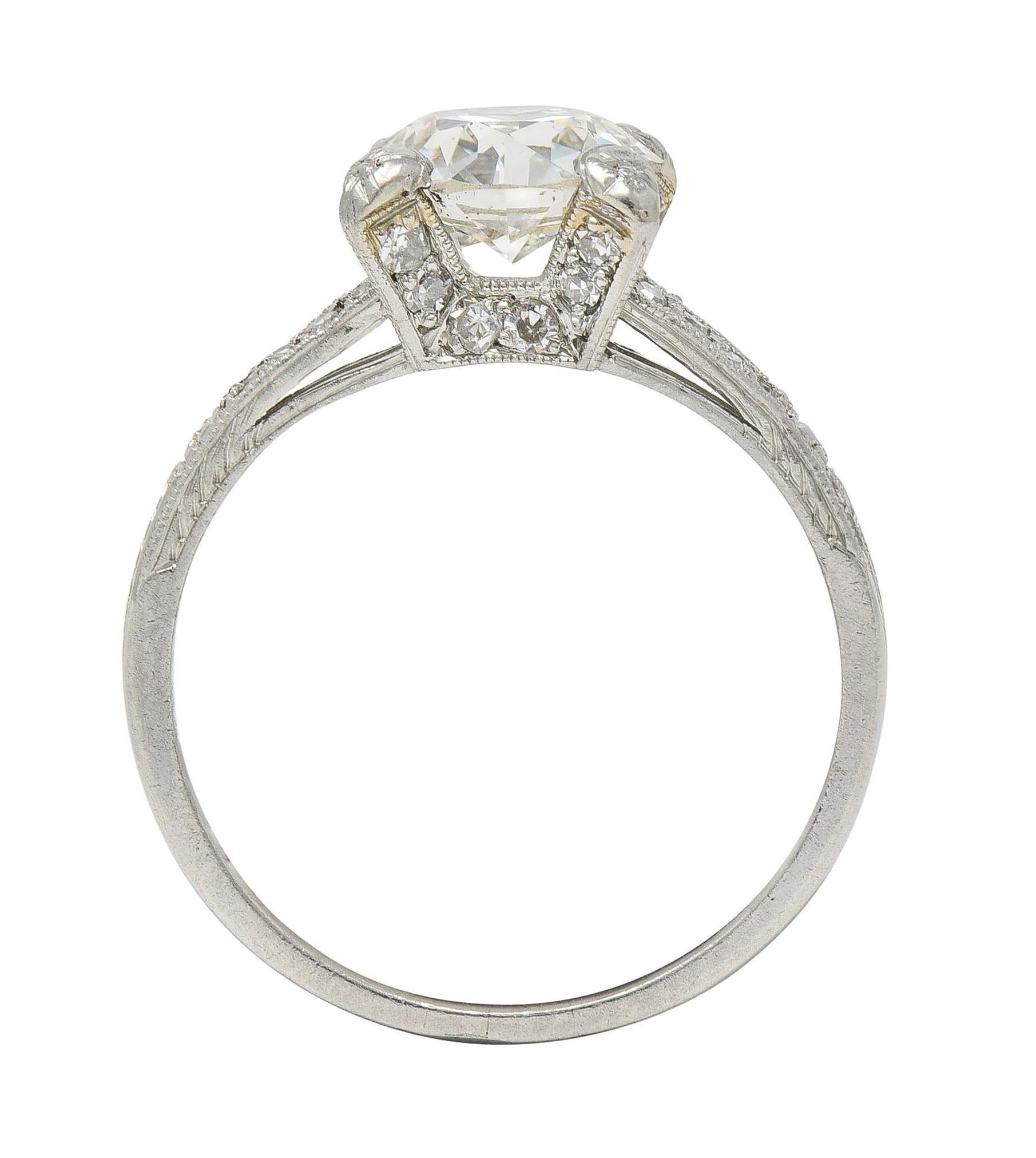 Art Deco 2.23 CTW Old European Diamond Platinum Orange Blossom Engagement Ring For Sale 5