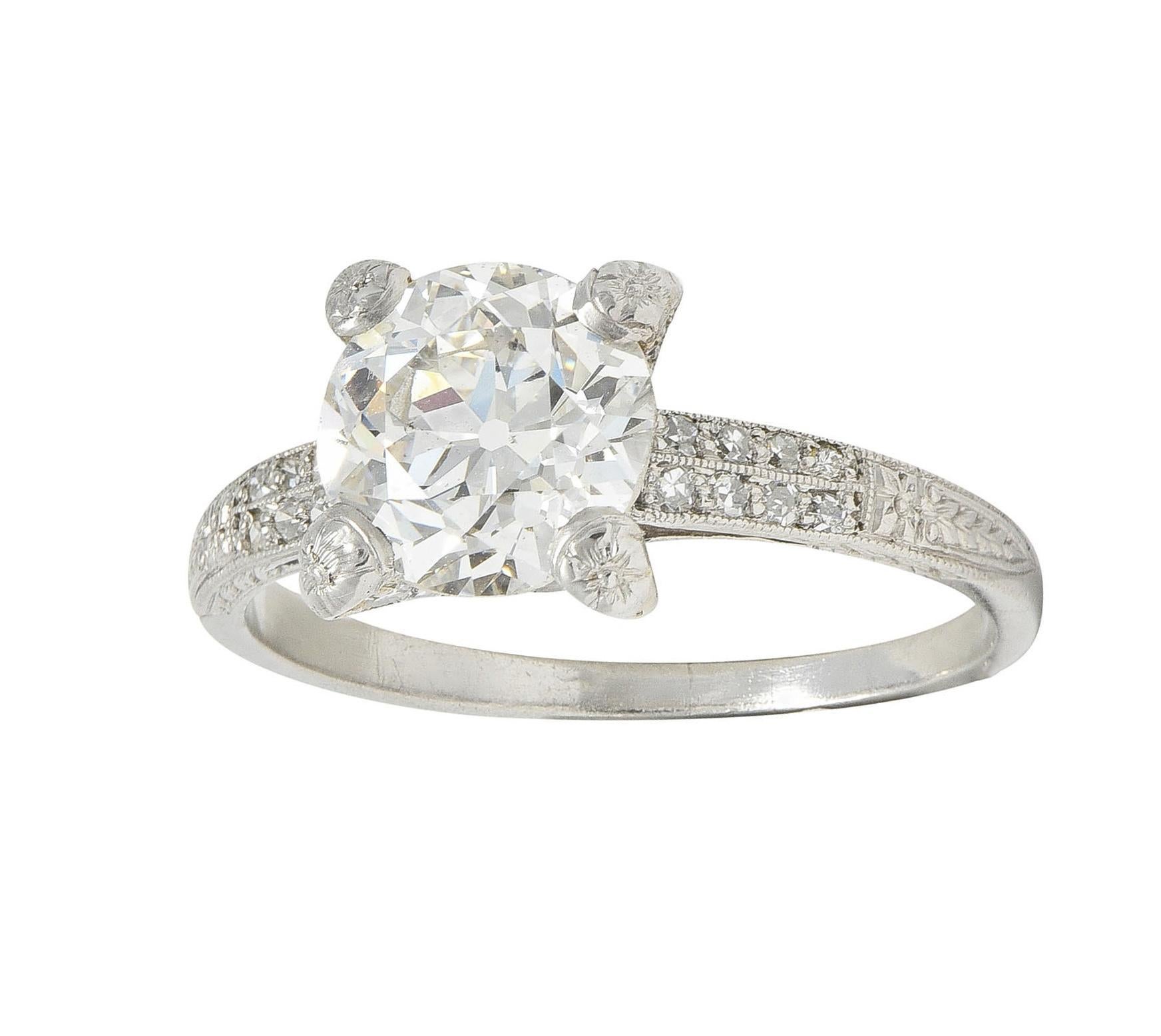Art Deco 2.23 CTW Old European Diamond Platinum Orange Blossom Engagement Ring For Sale 6