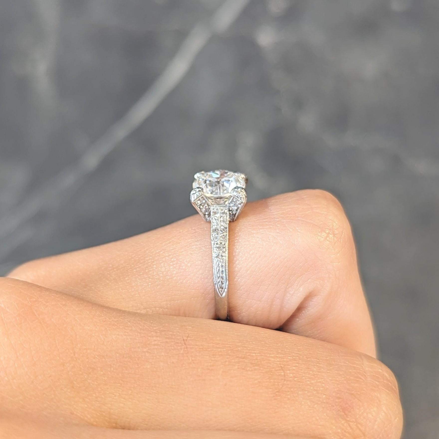 Art Deco 2.23 CTW Old European Diamond Platinum Orange Blossom Engagement Ring For Sale 7