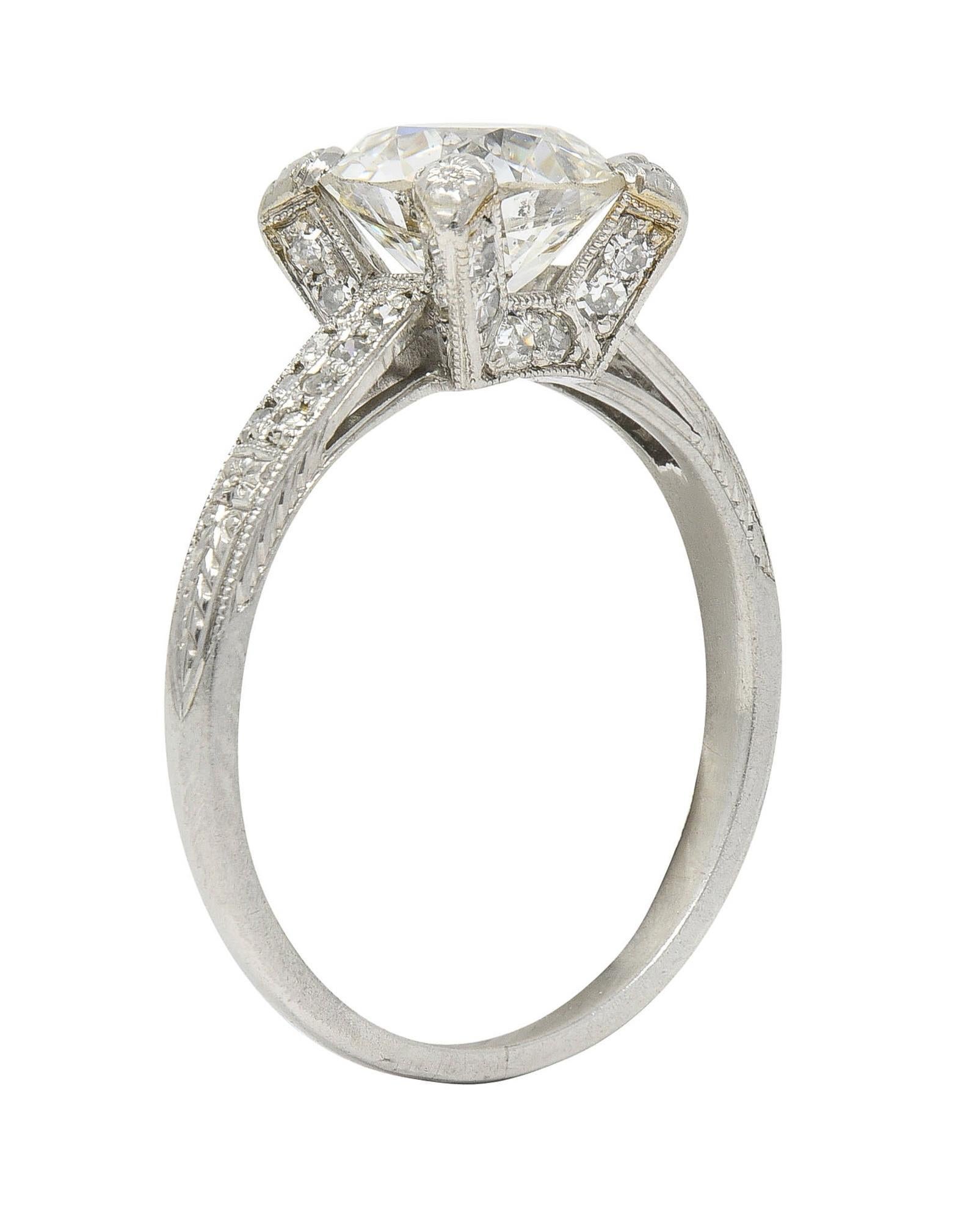 Art Deco 2.23 CTW Old European Diamond Platinum Orange Blossom Engagement Ring In Excellent Condition For Sale In Philadelphia, PA