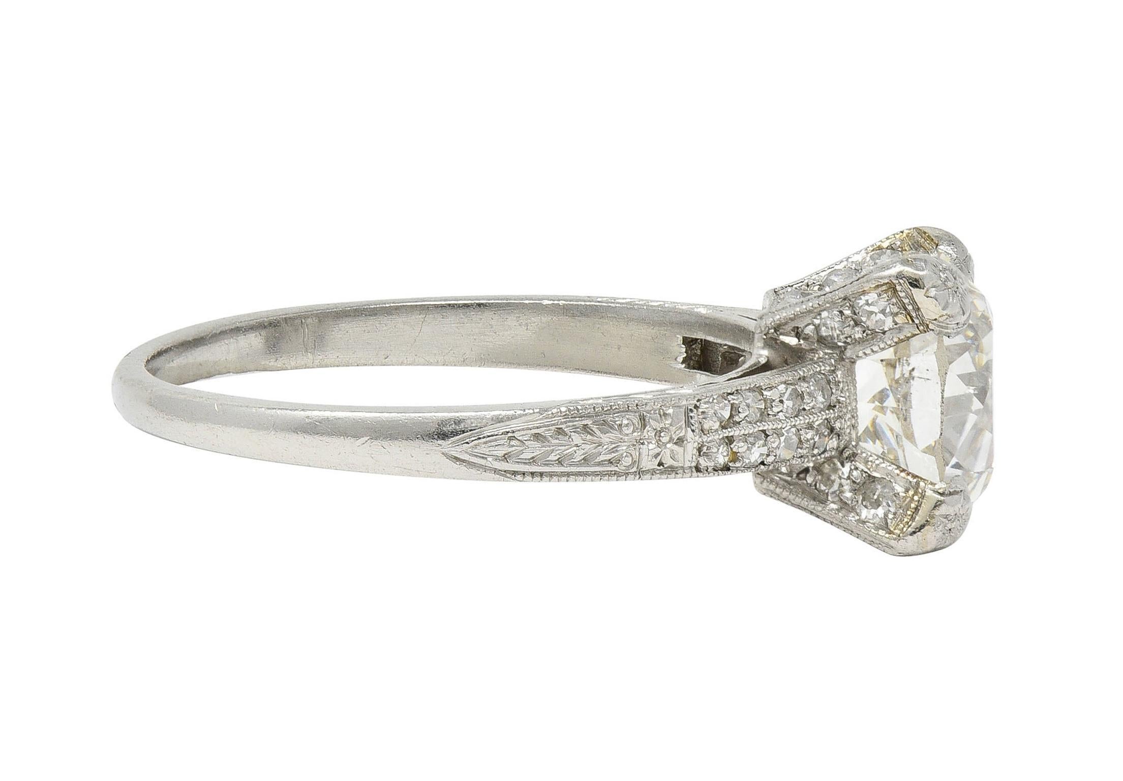 Women's or Men's Art Deco 2.23 CTW Old European Diamond Platinum Orange Blossom Engagement Ring For Sale