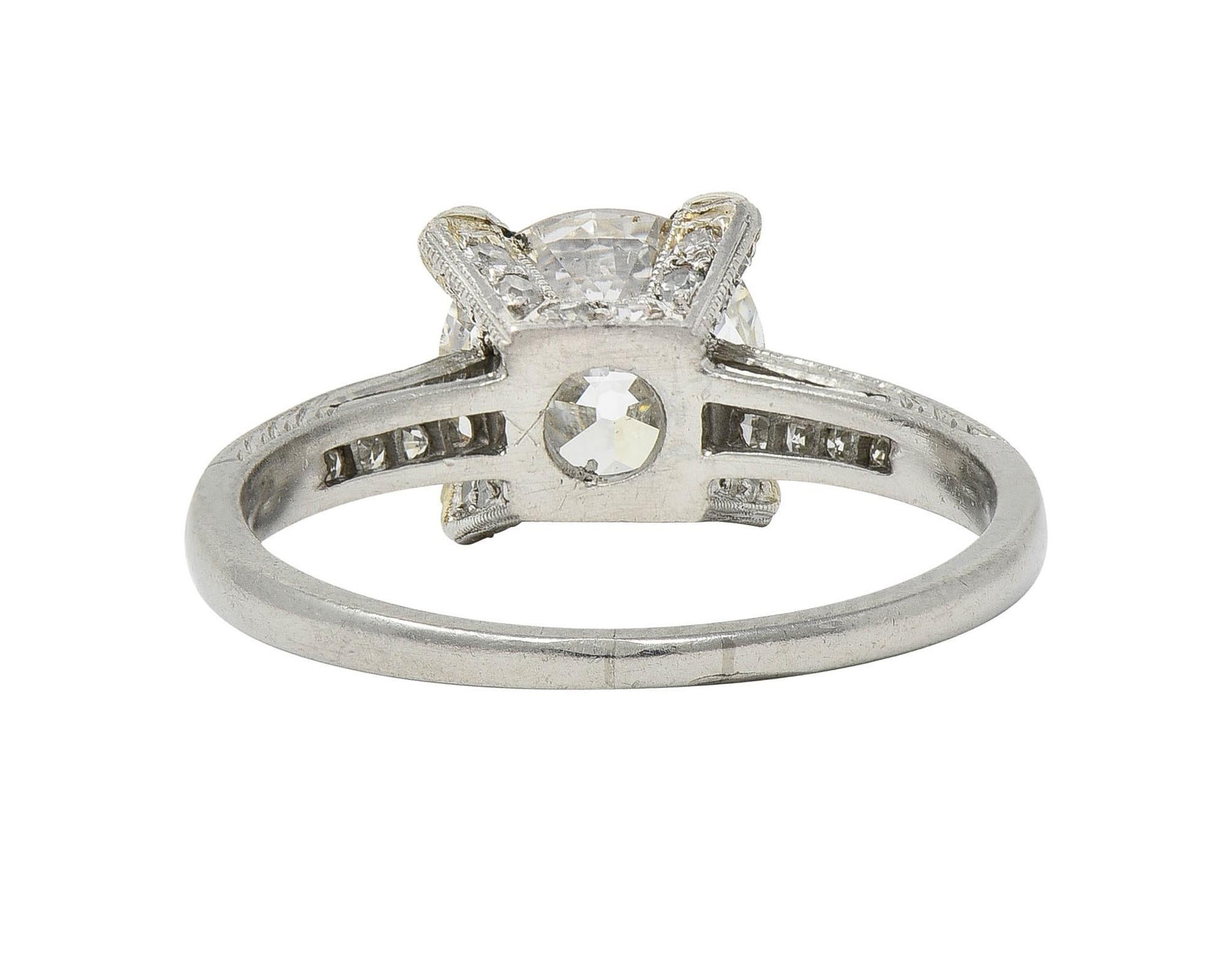 Art Deco 2.23 CTW Old European Diamond Platinum Orange Blossom Engagement Ring For Sale 1