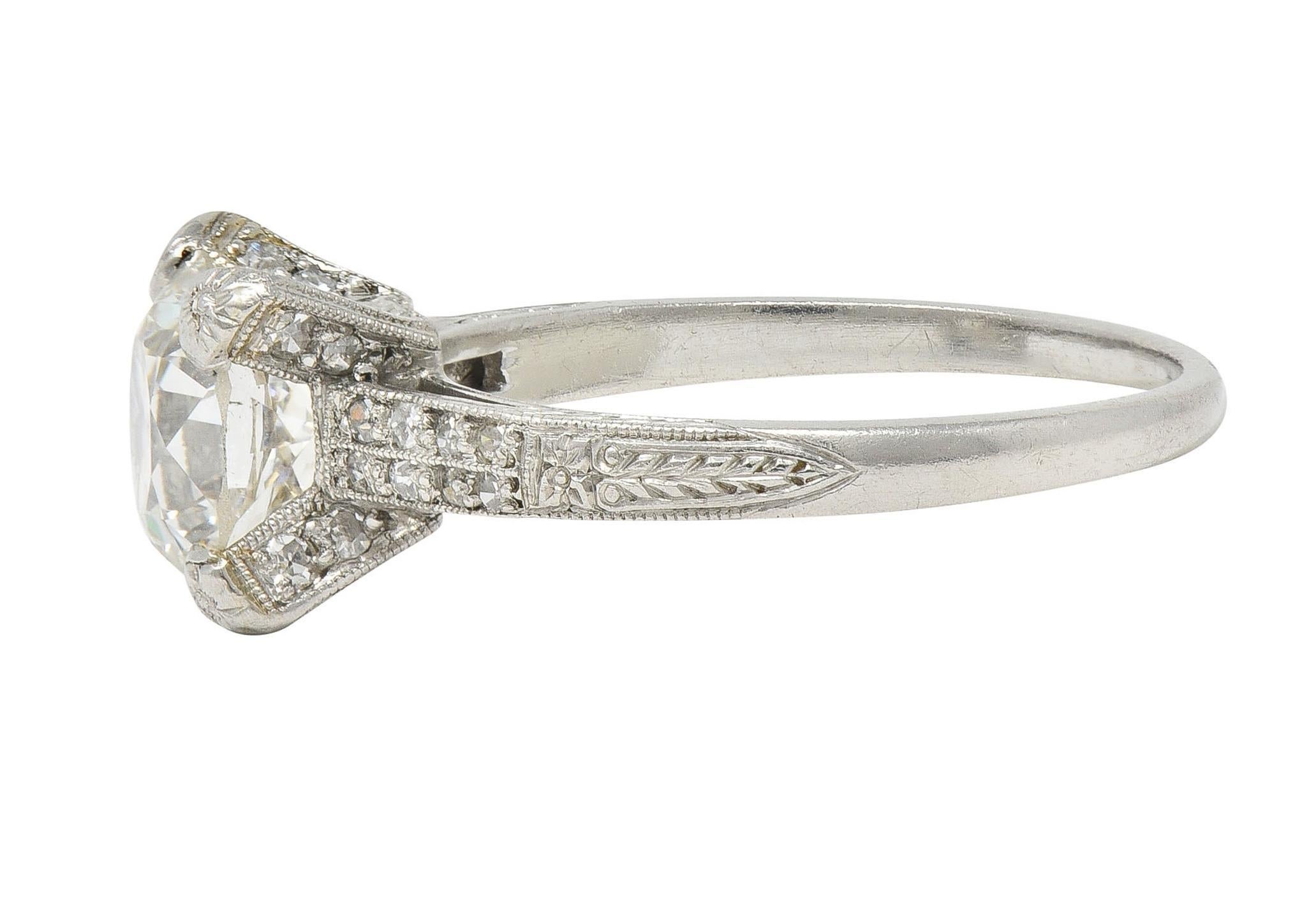 Art Deco 2.23 CTW Old European Diamond Platinum Orange Blossom Engagement Ring For Sale 2