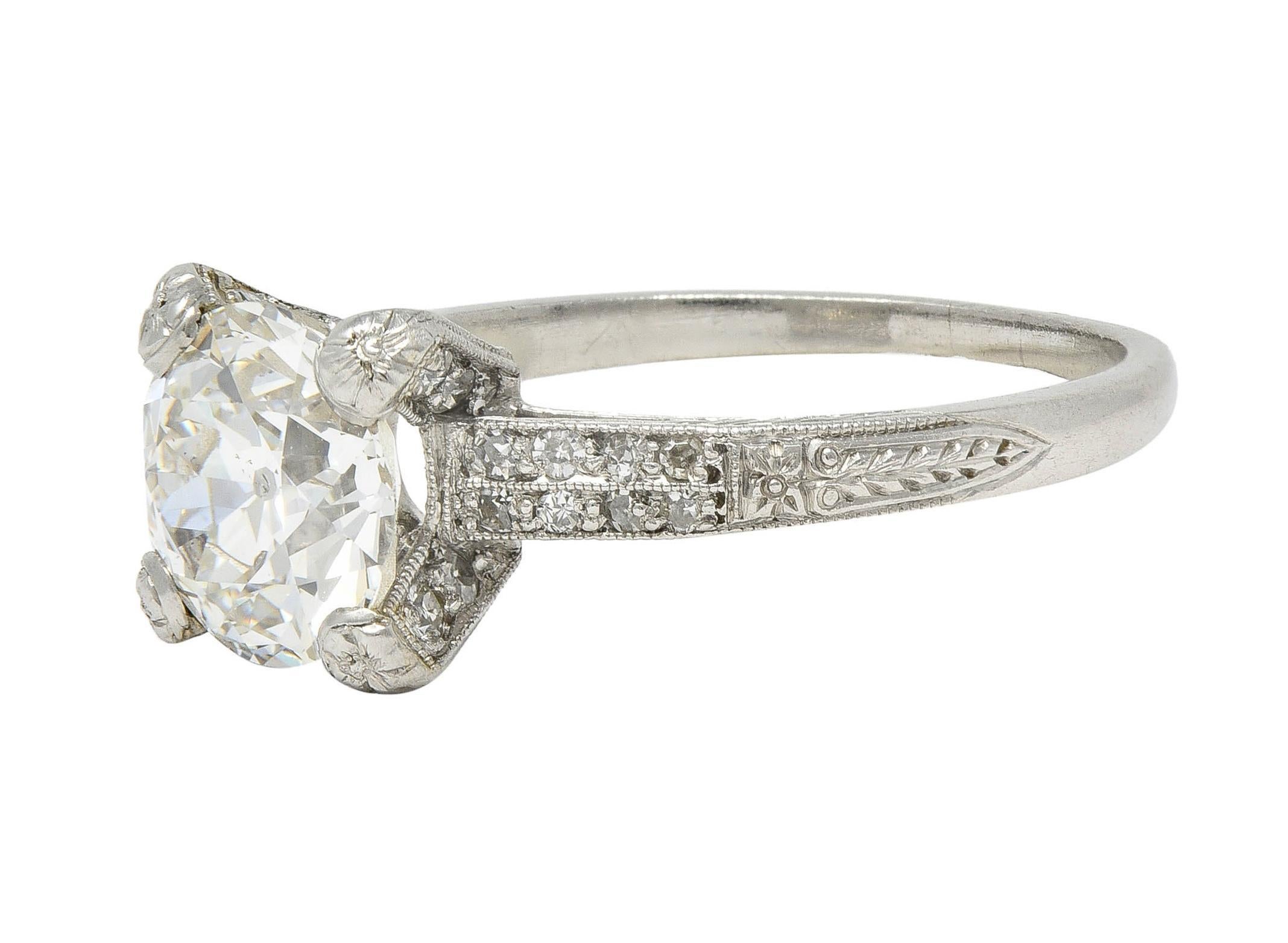 Art Deco 2.23 CTW Old European Diamond Platinum Orange Blossom Engagement Ring For Sale 3