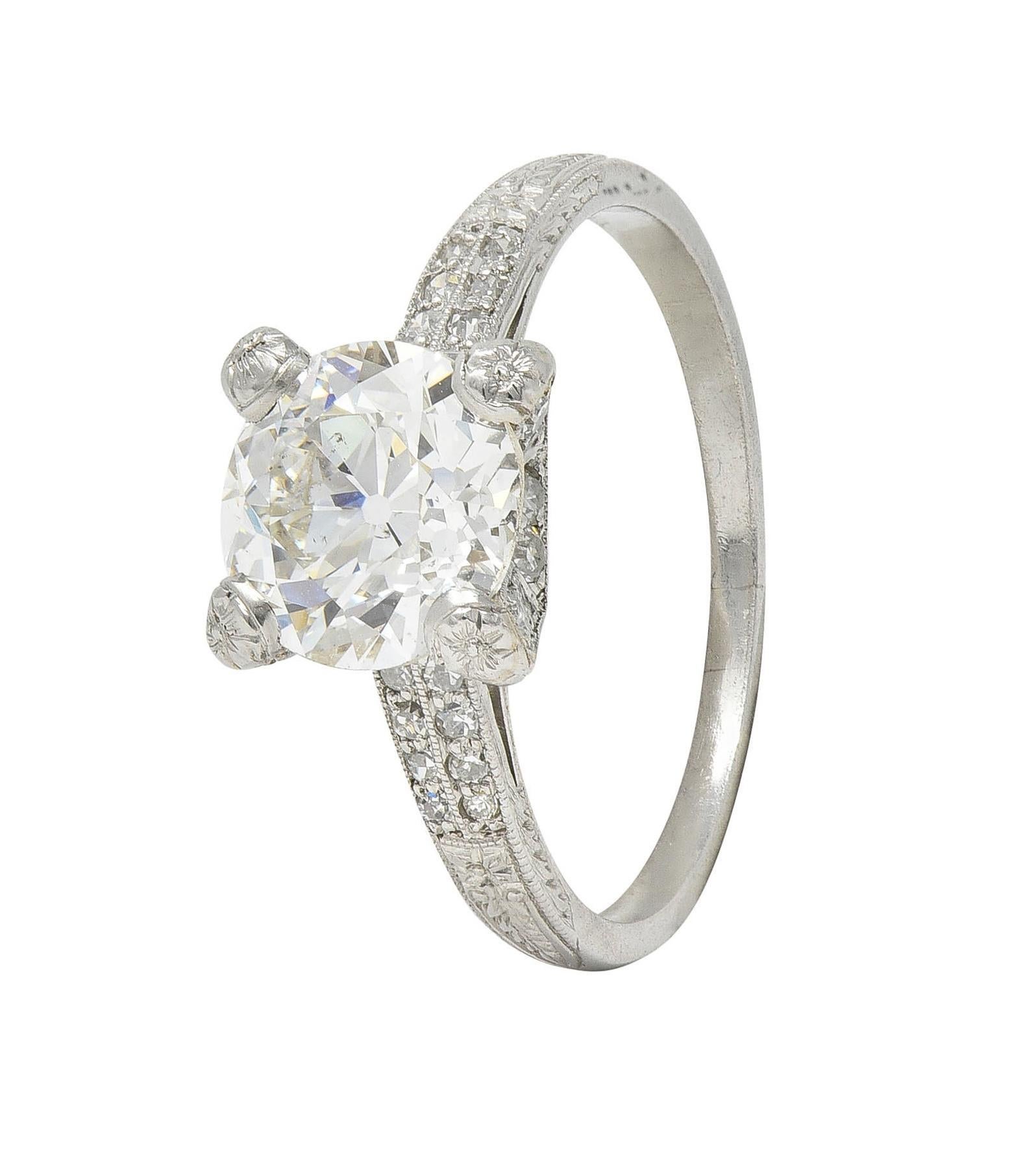 Art Deco 2.23 CTW Old European Diamond Platinum Orange Blossom Engagement Ring For Sale 4
