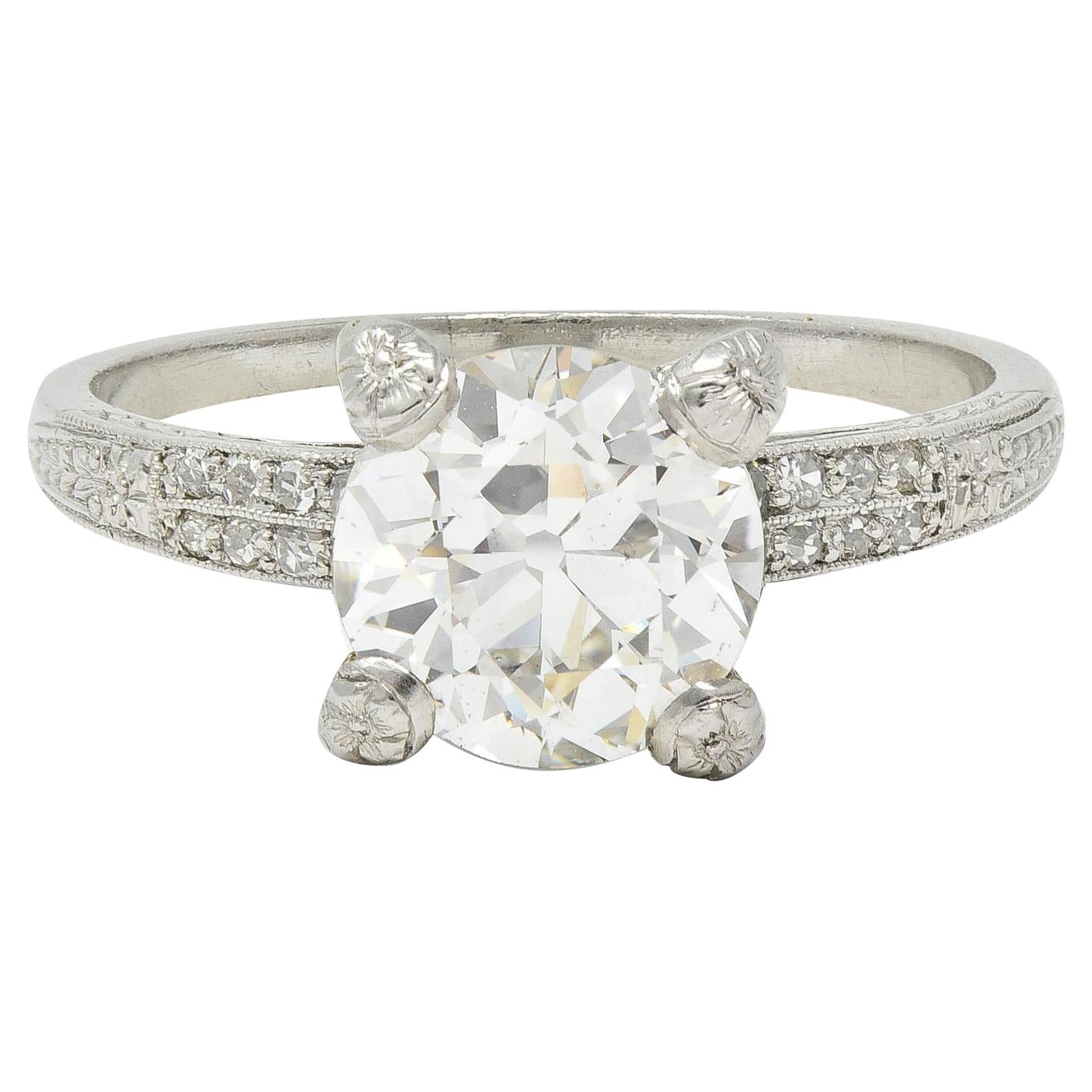 Art Deco 2.23 CTW Old European Diamond Platinum Orange Blossom Engagement Ring For Sale