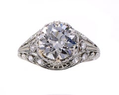 Art Deco 2.24 Carat Certified Old European Cut Diamond Platinum Engagement Ring