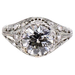 Art Deco 2.24 Carat Certified Old European Cut Diamond Platinum Engagement Ring