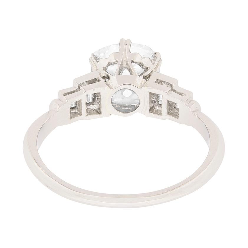 Women's or Men's Art Deco 2.24 Carat Diamond Solitaire Ring, circa 1930s