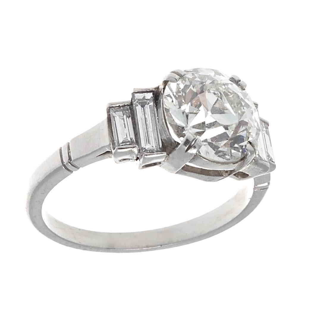 Art Deco 2.25 Carat Old European Cut Diamond Platinum Engagement Ring In Excellent Condition In Beverly Hills, CA