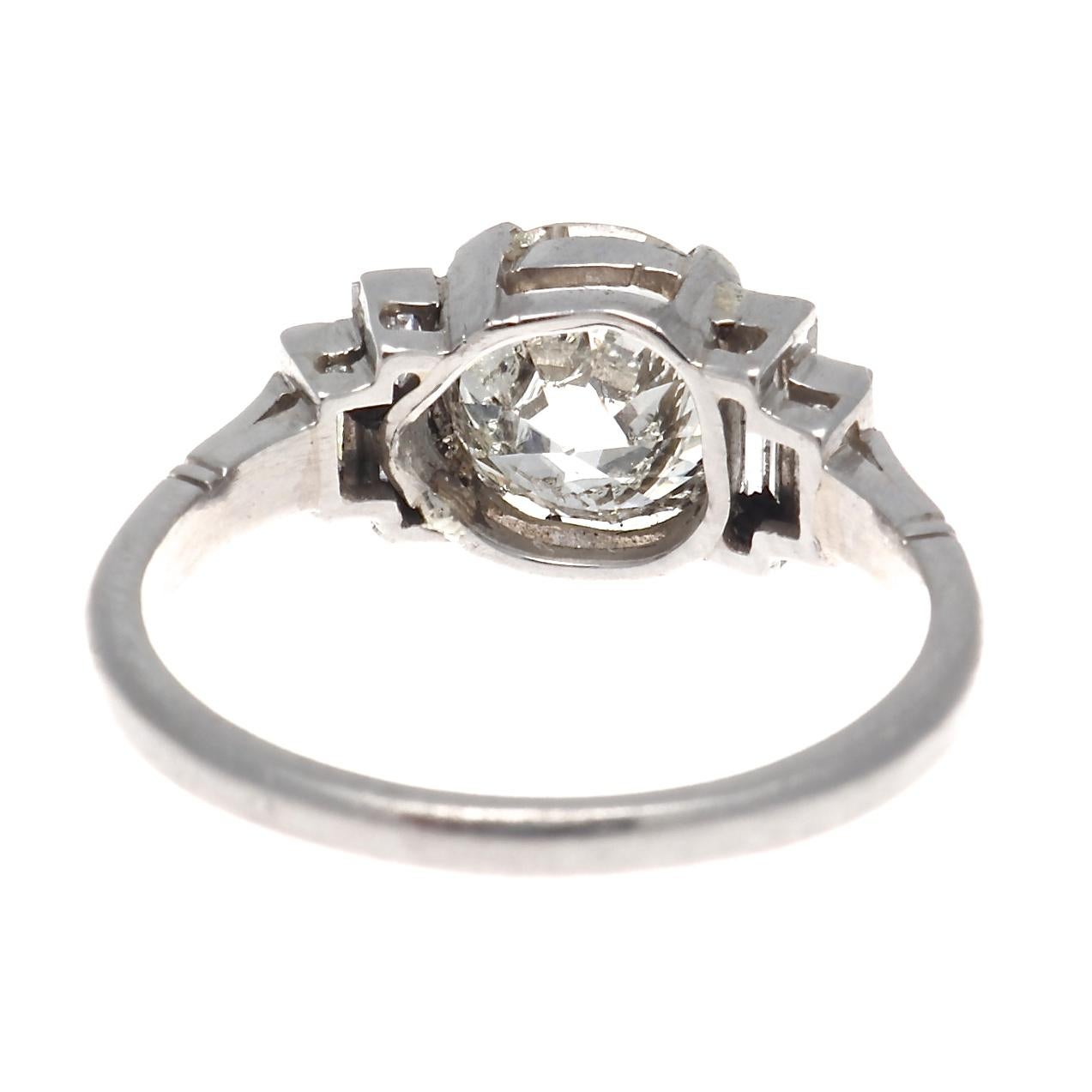 Women's Art Deco 2.25 Carat Old European Cut Diamond Platinum Engagement Ring