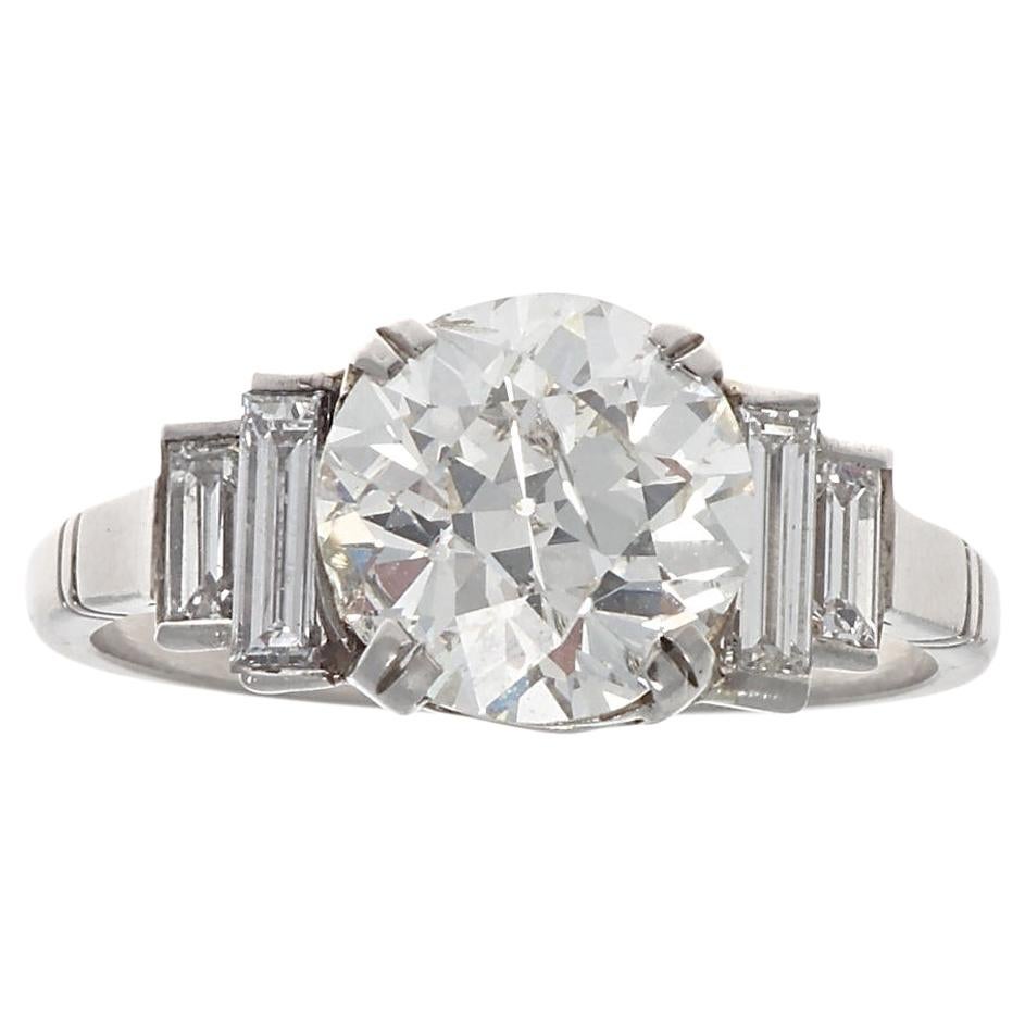 Art Deco 2.25 Carat Old European Cut Diamond Platinum Engagement Ring