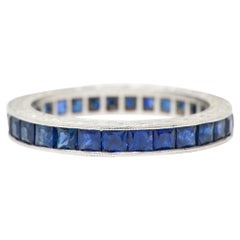 Art Deco 2.25 Carats French Cut Sapphire Platinum Eternity Band Ring