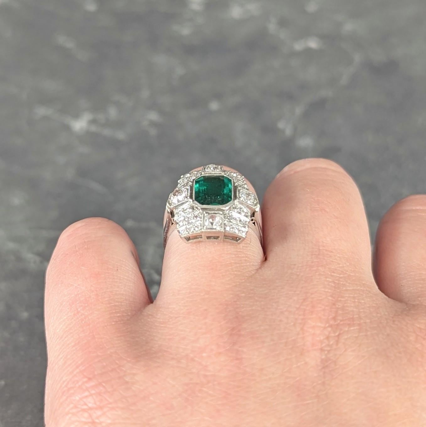 Art Deco 2.25 CTW Colombian Emerald Diamond Platinum Vintage Dinner Ring AGL en venta 5