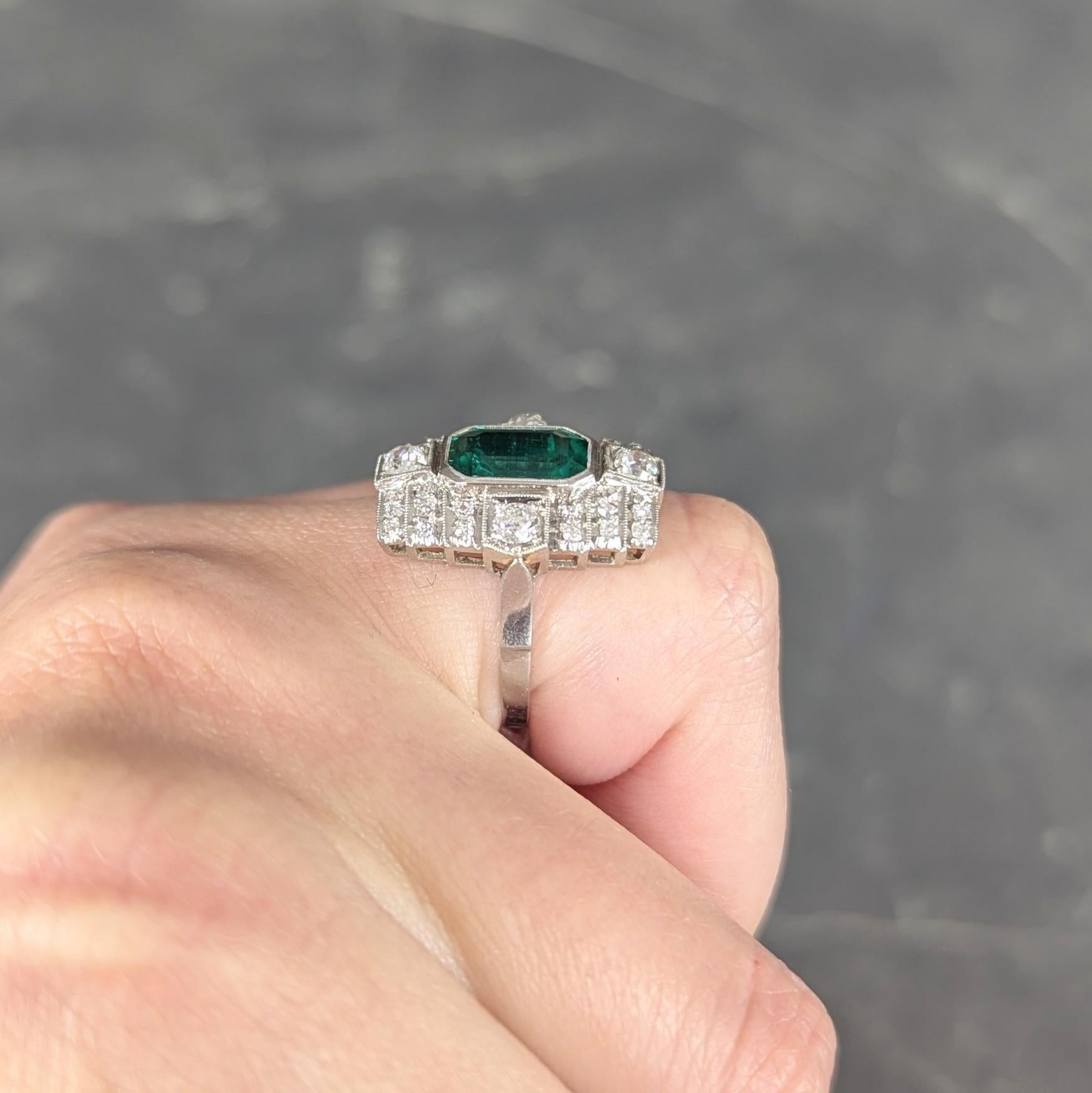 Art Deco 2.25 CTW Colombian Emerald Diamond Platinum Vintage Dinner Ring AGL en venta 6