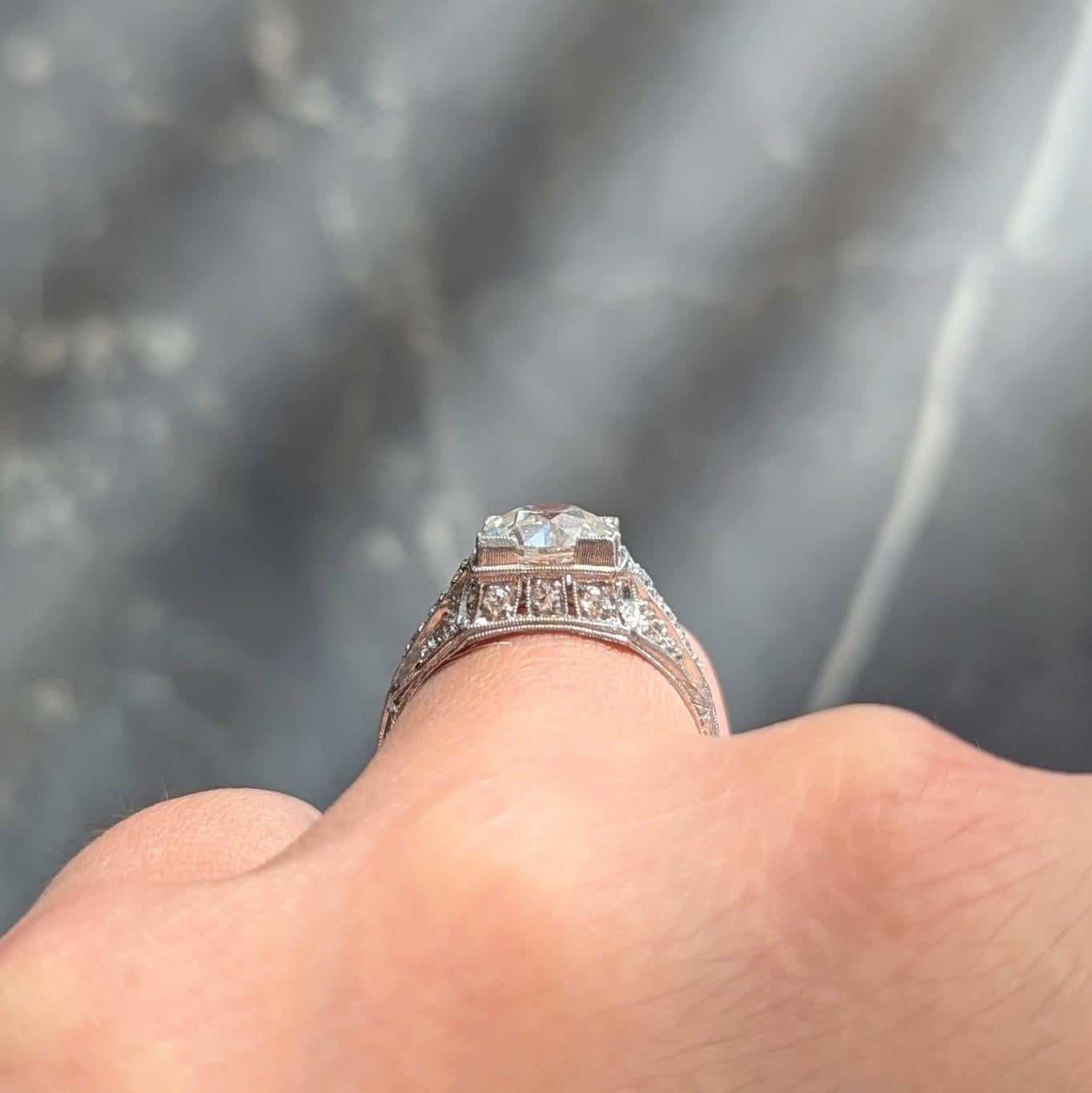 Art Deco 2.25 Karat Diamant im alteuropäischen Schliff Platin Vintage Verlobungsring GIA im Angebot 5