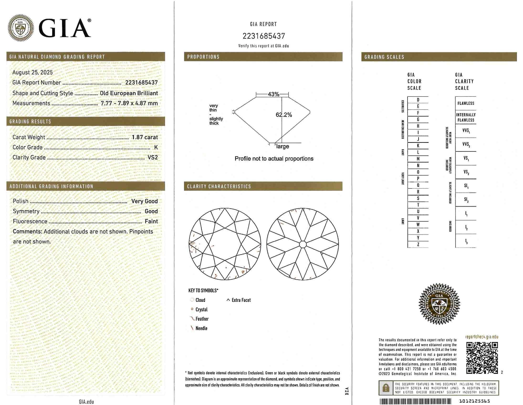 Art Deco 2.25 Karat Diamant im alteuropäischen Schliff Platin Vintage Verlobungsring GIA im Angebot 7