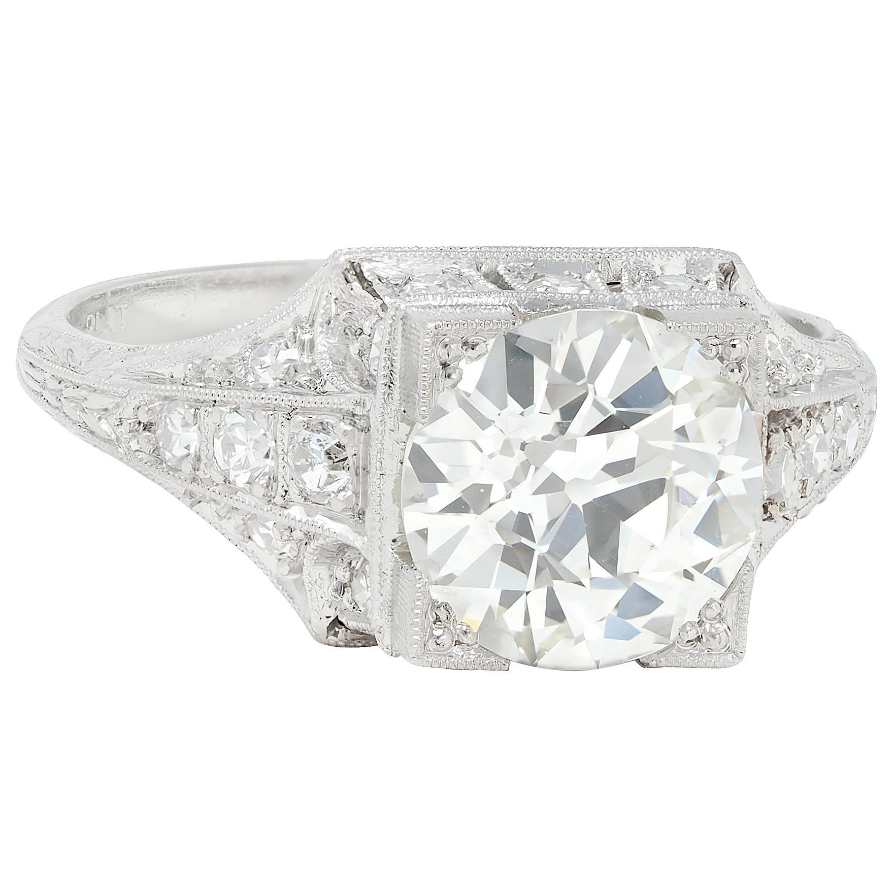 Art Deco 2.25 Karat Diamant im alteuropäischen Schliff Platin Vintage Verlobungsring GIA (Art déco) im Angebot