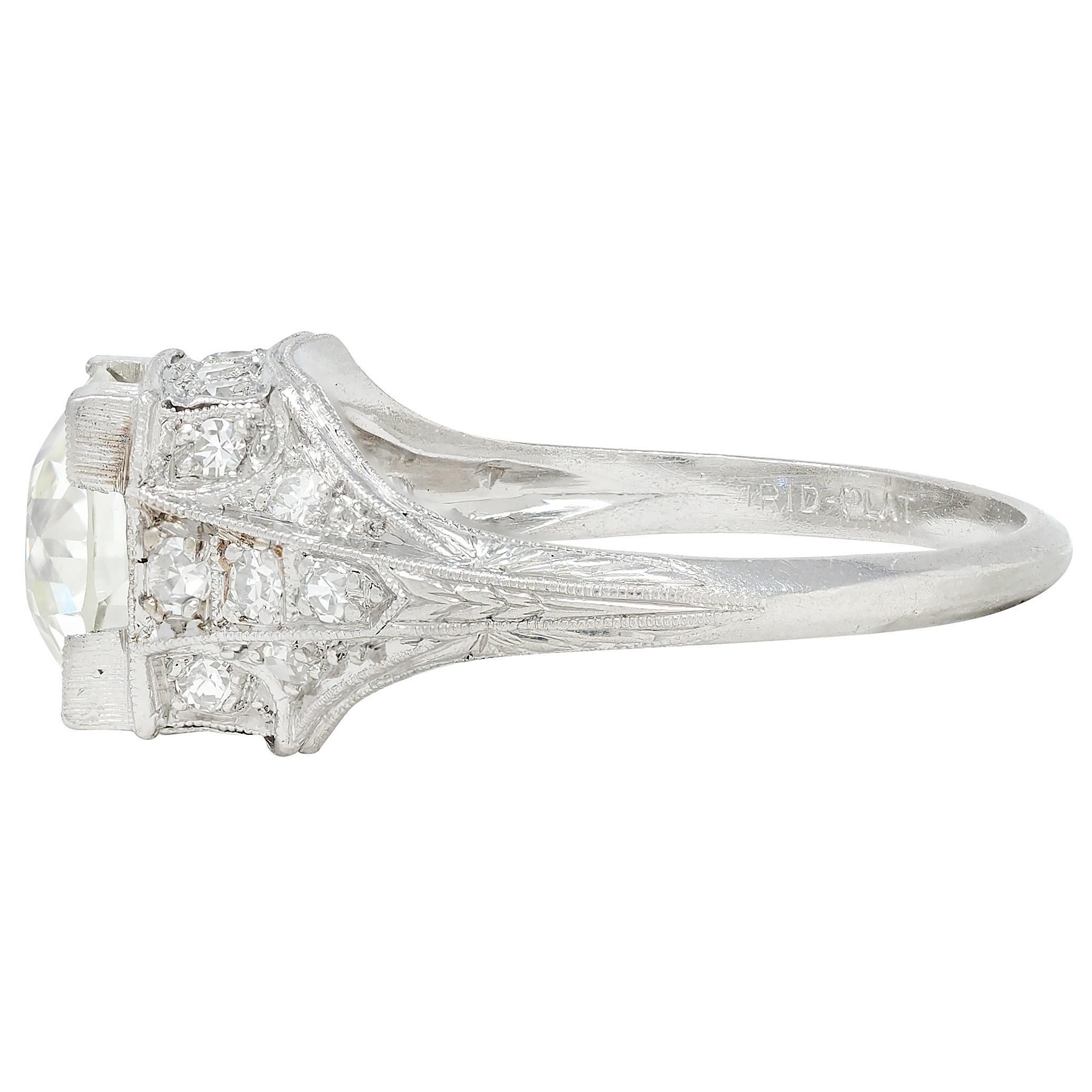 Art Deco 2.25 Karat Diamant im alteuropäischen Schliff Platin Vintage Verlobungsring GIA Damen im Angebot